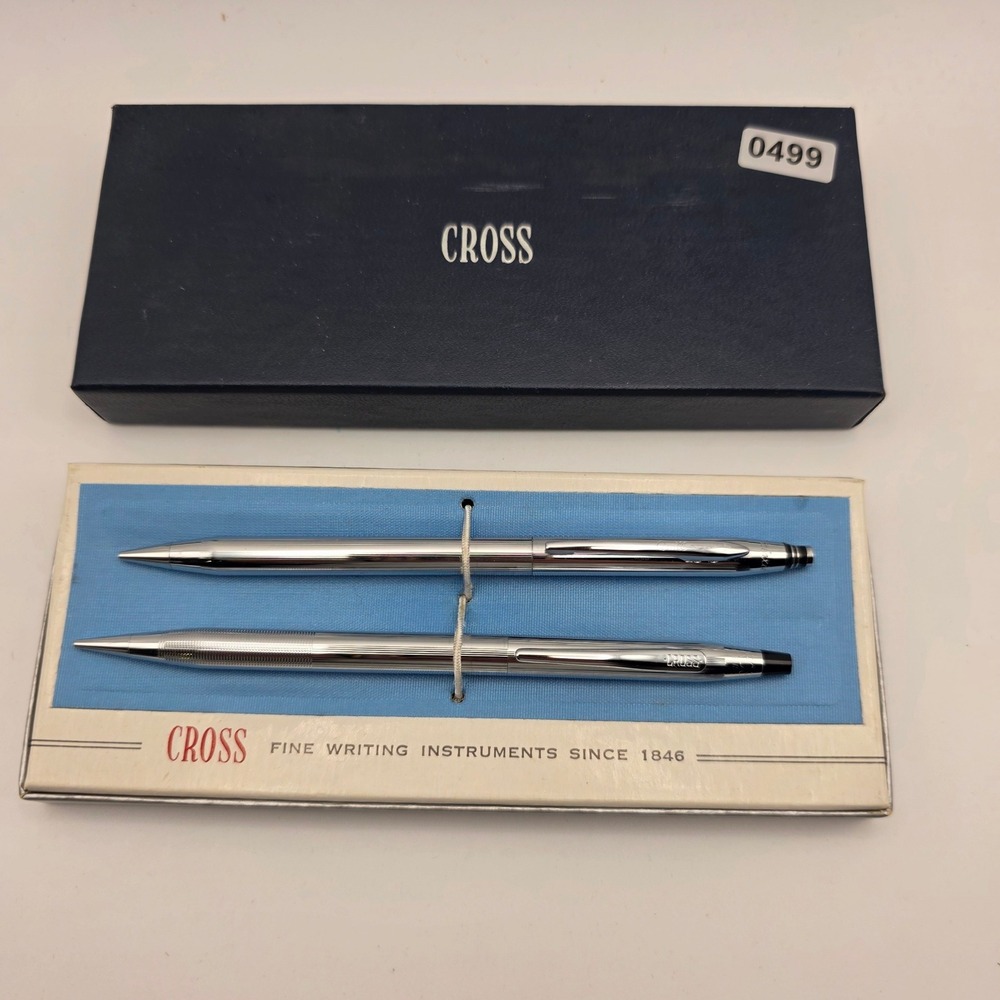 Cross Century Luster Chrome Ballpoint Pen and Mechanical Pencil Set Vintage Box
